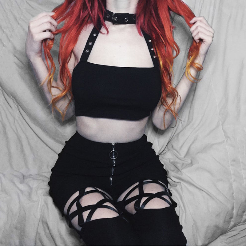 Rosetic Gothic Pants Hollow Out Pentagram Black Leggings Women Pencil Pants Slim Thin High Waist Zipper Plain Cool Sexy Pants