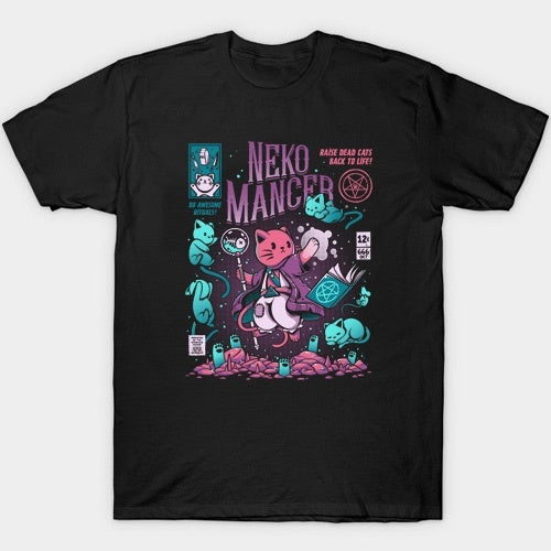 kuakuayu HJN Neko Mancer T-Shirt Unisex Cute Aesthetic Grunge Black Tee Satantic Gothic Clothing Witch Shirt