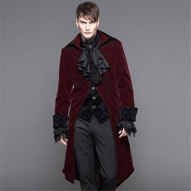 Punk Men's Palace Party Vintage Classical Men Coats Retro Flower Pattern Long Jacket Men's Gothic Jacket