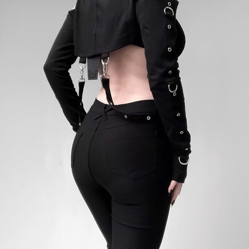 Goth Dark Aesthetic Solid Black Pants Gothic Harajuku Skinny Fashion Zipper High Waist Pants Summer 2019 Streetwear Trousers