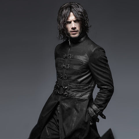 Steampunk Gothic Autumn Winter Stand-Collar Windbreakers Super Handsome Overcoats Punk Killer Buckle Man Outer Long Coats