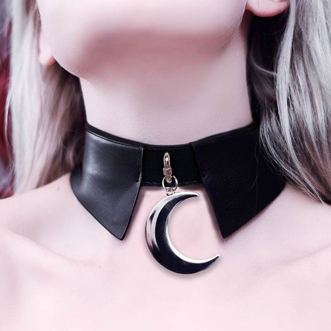 Goth Dark Necklace PU Leather Patchwork Gothic Moon Pendant Cool Chic Fashion Black Women Harajuku Jewelry 2019 Choker Necklaces