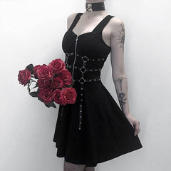 Gothic women's dress eyelet web zipper harajuku black mini dresses grunge Summer 2019 sleeveless backless a-line sexy punk rock