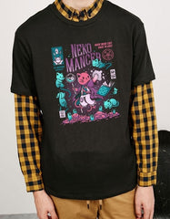 kuakuayu HJN Neko Mancer T-Shirt Unisex Cute Aesthetic Grunge Black Tee Satantic Gothic Clothing Witch Shirt