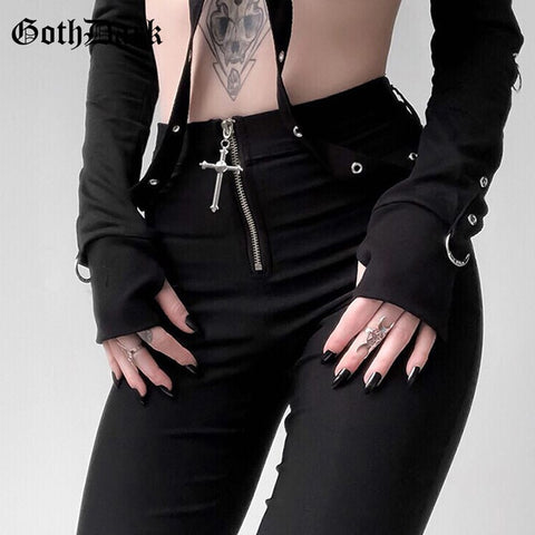 Goth Dark Aesthetic Solid Black Pants Gothic Harajuku Skinny Fashion Zipper High Waist Pants Summer 2019 Streetwear Trousers