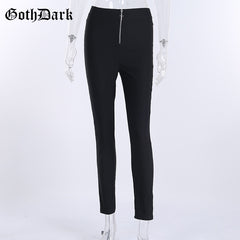 Goth Dark Aesthetic Solid Black Pants Gothic Harajuku Skinny Fashion Zipper High Waist Pants Summer 2019 Streetwear Trousers